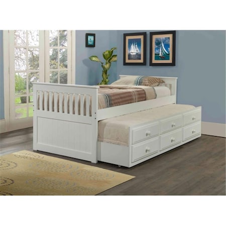 Fixturesfirst PD-103TW Twin Size Mission Captains Trundle Bed and Slat-Kits Mattress Ready - White FI27677